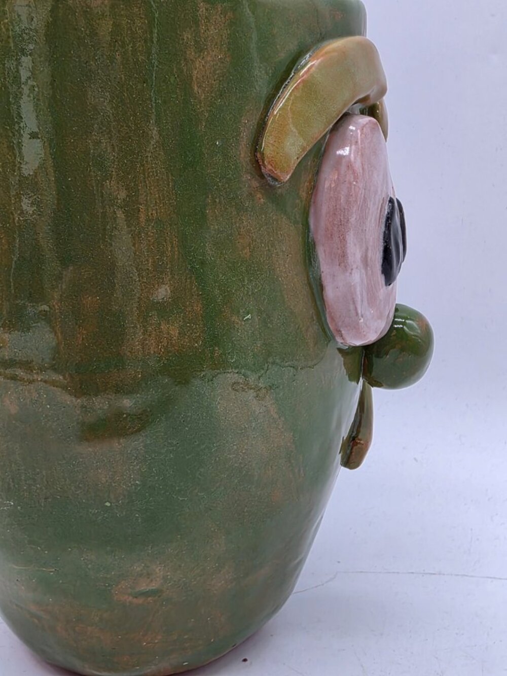 Art Pottery Green 3D Face Planter Pot Gumby Veggie Tales Whimsical Signed DA - Picture 2 of 11